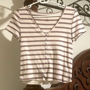 soft and sexy rib tee from american eagle, tan with blue white and red stripes